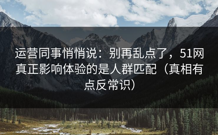 运营同事悄悄说:别再乱点了,51网真正影响体验的是人群匹配(真相有点反常识)