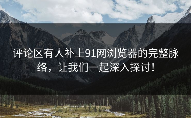 评论区有人补上91网浏览器的完整脉络，让我们一起深入探讨！
